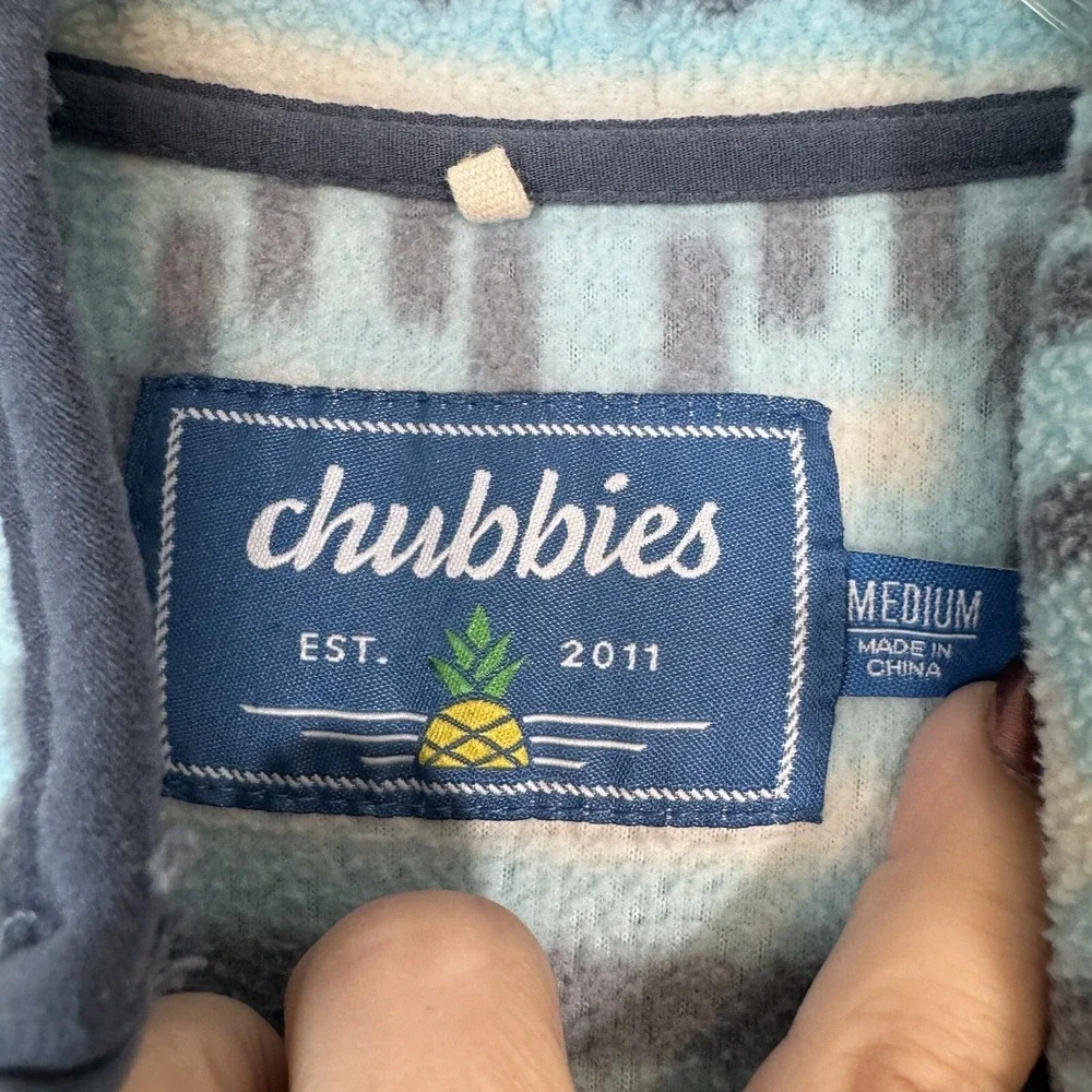 Chubbies Fleece Sweater Mens Medium Blue Printed Geometric Western‎ Fair Isle